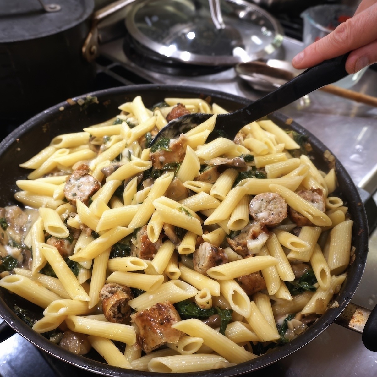 Penne Pasta recipe with spinach and mushrooms