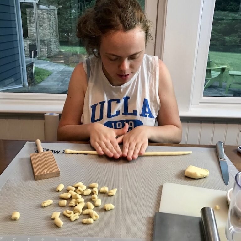 My daughter preparing homemade Cavatelli pasta