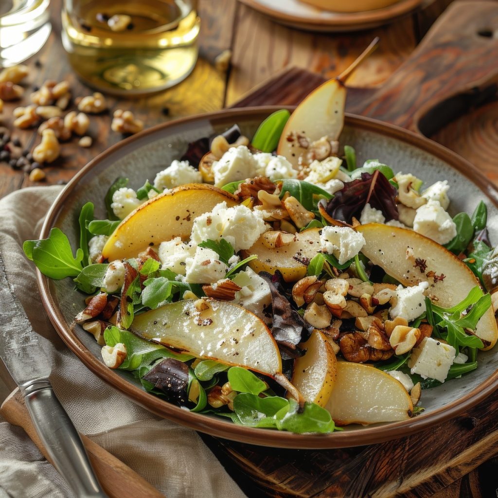 Pear with Walnuts, Goat Cheese Salad