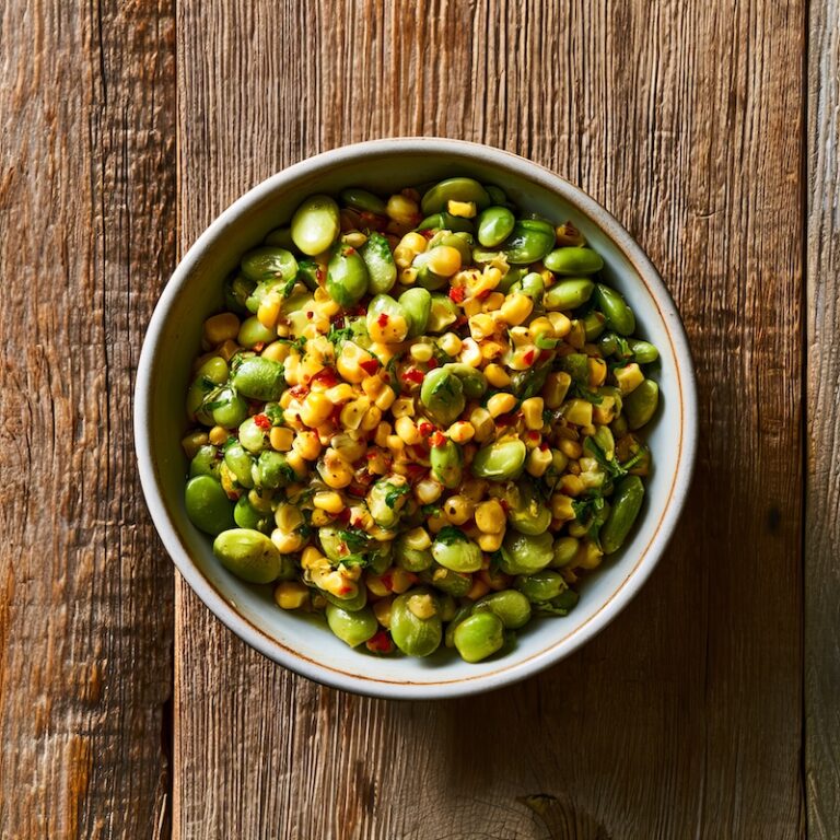 Summer Succotash in a shallow ceramic bowl