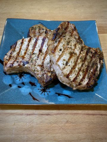 Grilled Pork Chops over Rosemary