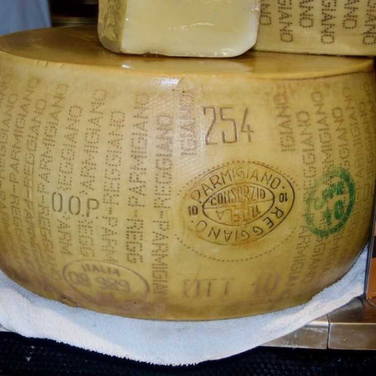 A full wheel of Parmesan Reggiano cheese