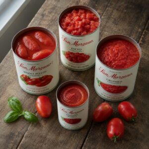 Four types of canned tomatoes