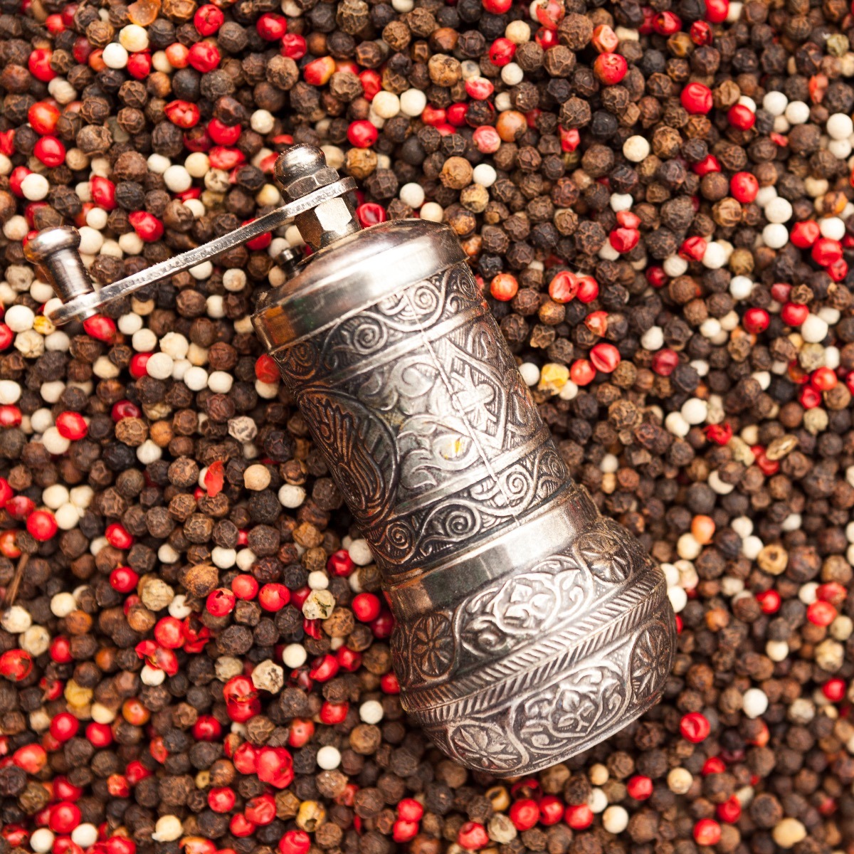 Pepper Mill and Peppercorns