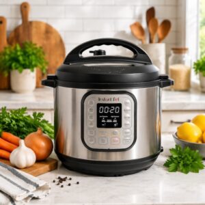 A pressure cooker on a kitchen counter