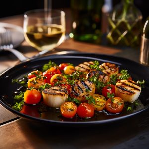 Grilled Scallops Tomato Ginger Sauce