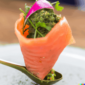 salmon cone with herb green salsa