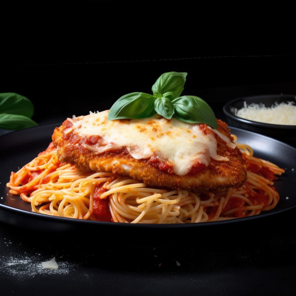 Chicken Parmesan over Spaghetti