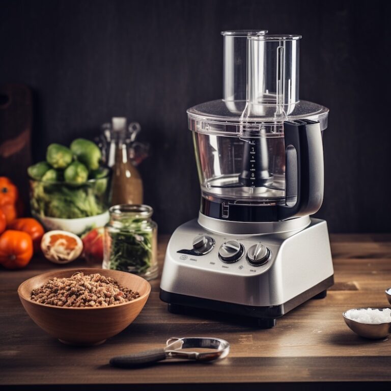 A food processor on a table