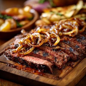 Grilled Flank Steak with Caramelized Onions
