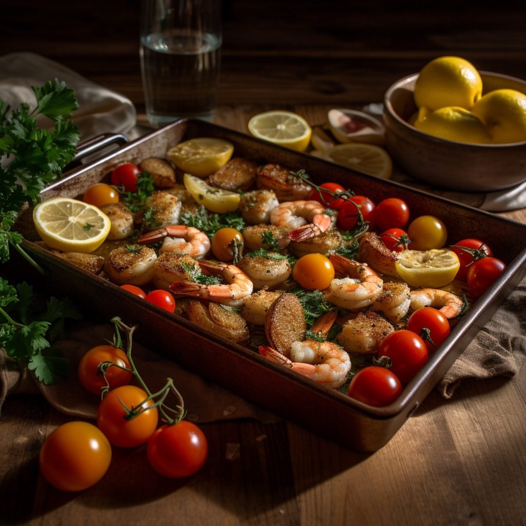 Toasted Shrimp and Croutons with Tomatoes