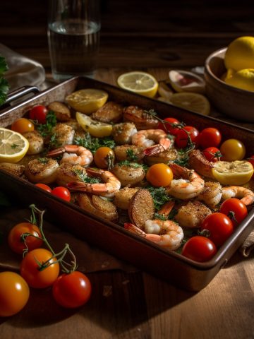 Toasted Shrimp and Croutons with Tomatoes