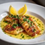Sole meuniere plated on white dish