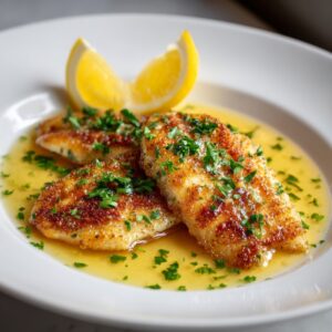Sole meuniere plated on white dish