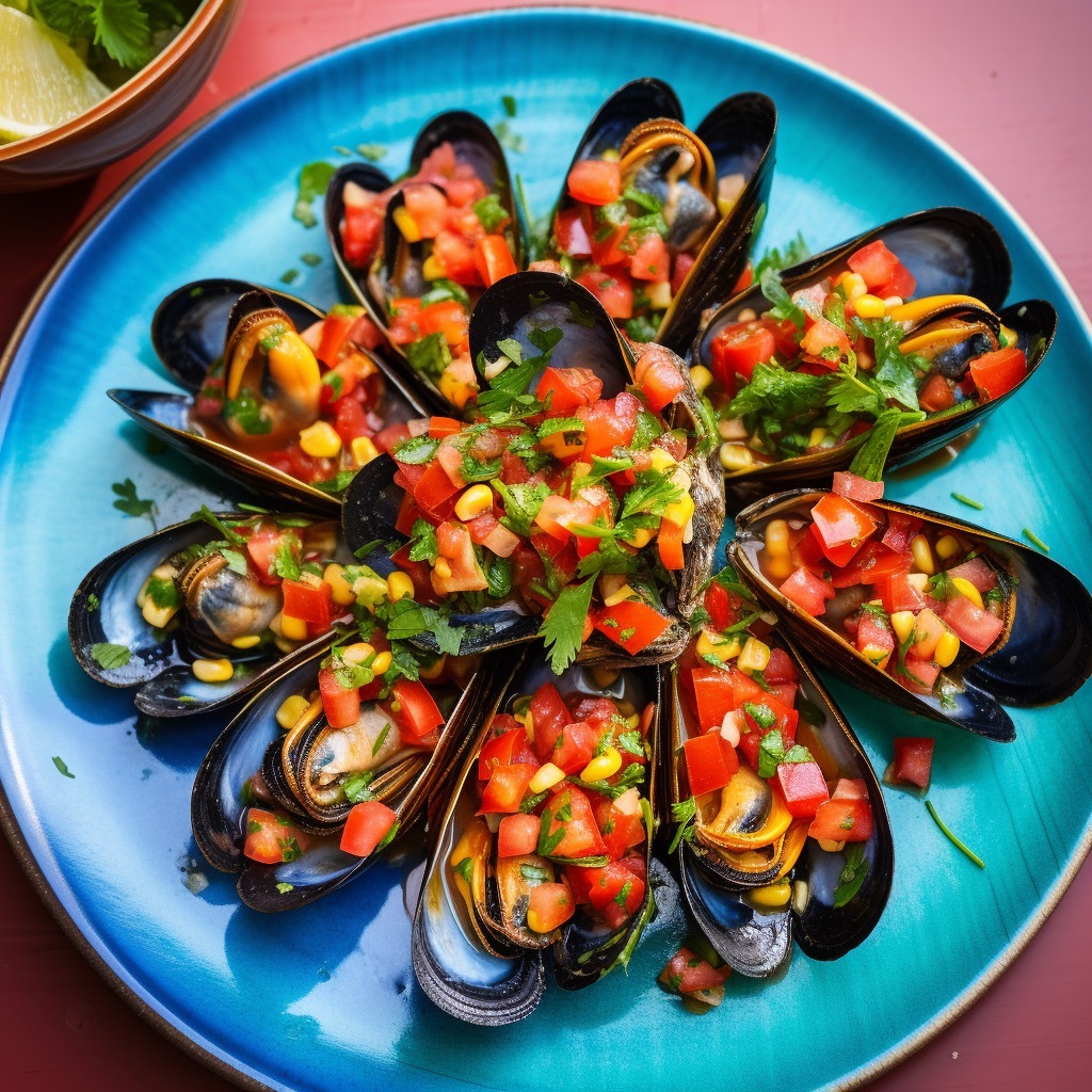 Mussels with Tomato Corn Salsa