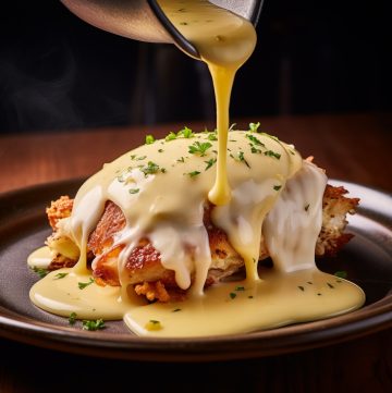 Chicken Served with Crab and Hollandaise Sauce