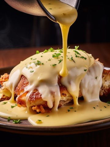 Chicken Served with Crab and Hollandaise Sauce