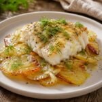 Roast Cod with Sliced Potatoes and Fennel
