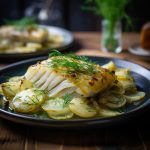 Roast Cod with Sliced Potatoes and Fennel