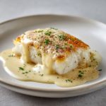 A beautifully plated piece of flaky Atlantic cod served with smooth, glossy Mornay sauce