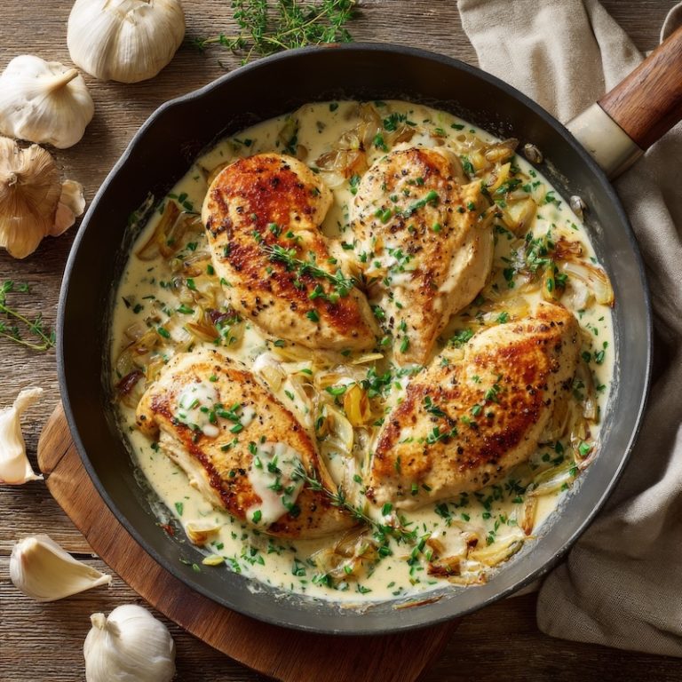 Pan Fried Chicken Breasts with Shallots and Garlic
