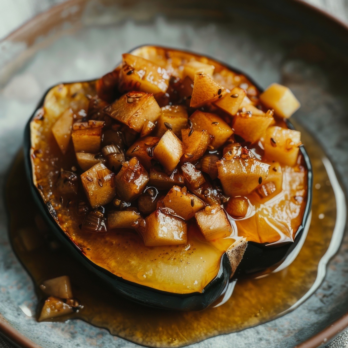 Acorn Squash Stuffed with Apples and Topped with Maple Syrup