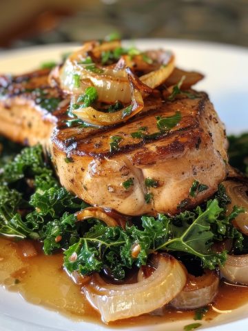 Pork Chops with Kale and Onions