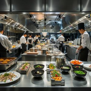 Working the line in a professional kitchen