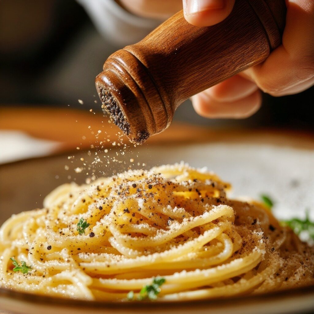 Grinding pepper from pepper mill