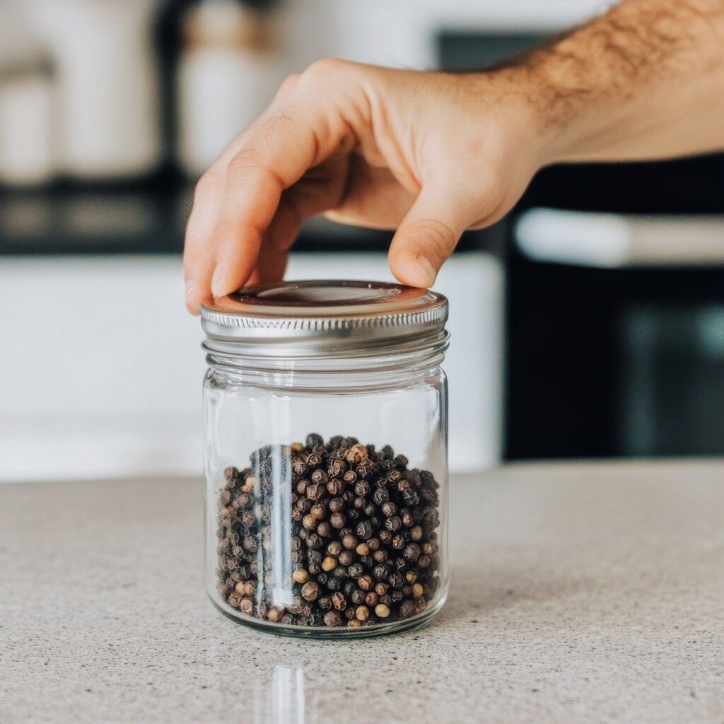 Peppercorns in a jar