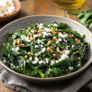 Sauteed Spinach with Pine Nuts and Feta Cheese