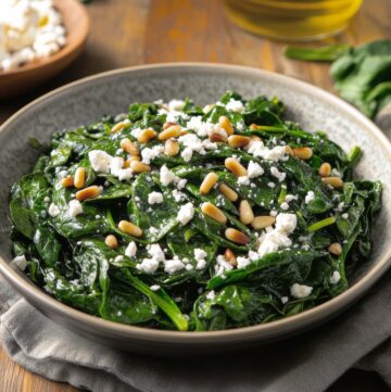 Sauteed Spinach with Pine Nuts and Feta Cheese