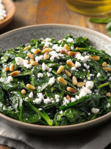 Sauteed Spinach with Pine Nuts and Feta Cheese