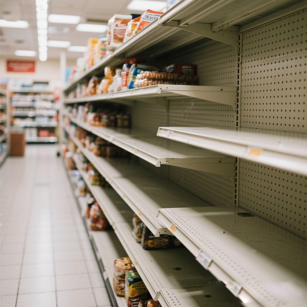 Bare Shelves in a Supermarket
