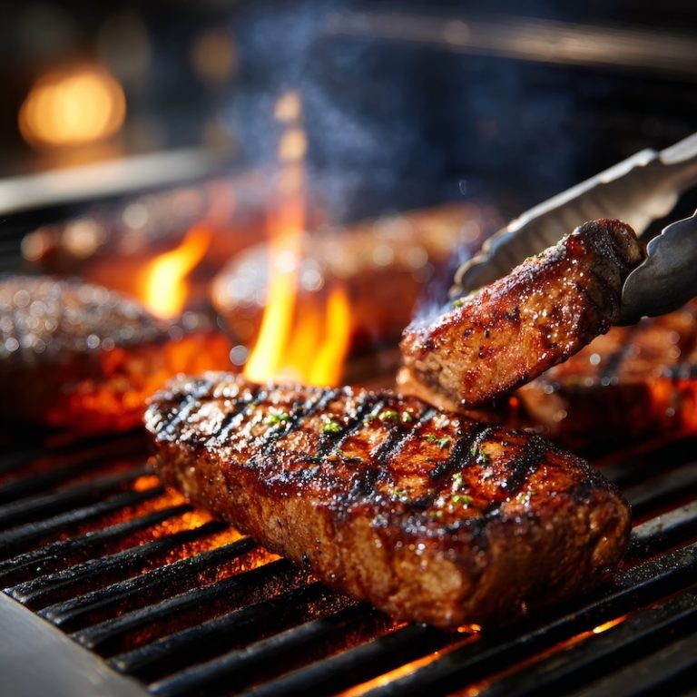 Flipping a Grilled New York Strip Steak