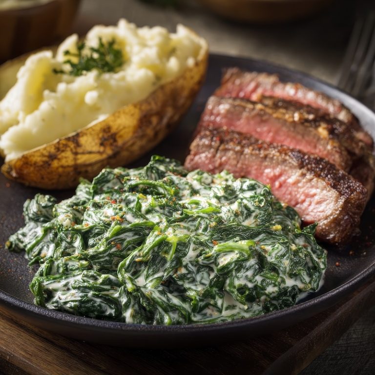Creamed Spinach as a side dish to steak and mashed potatoes