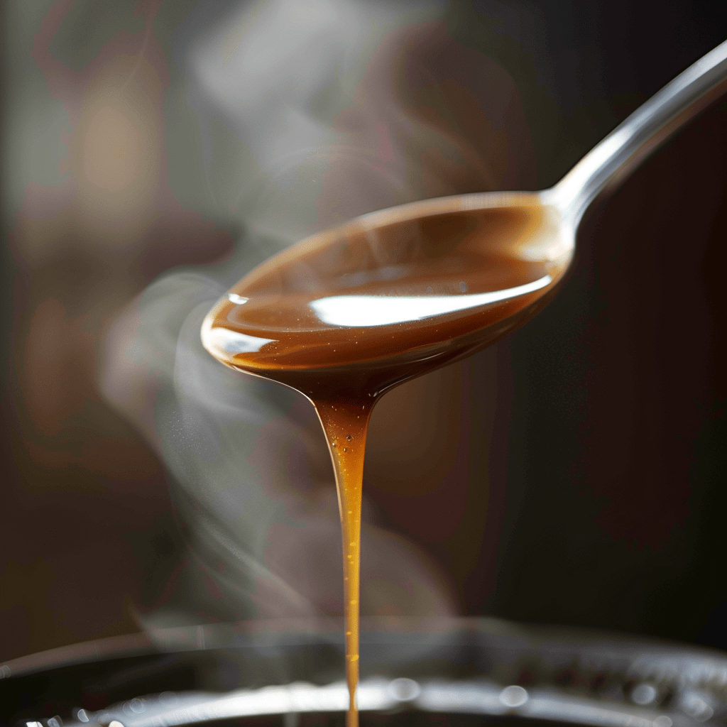 A spoon filled with a demi-glace substitute