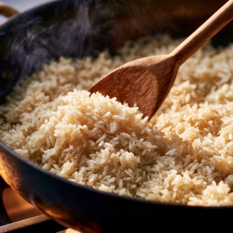 saucepan of rice being toasted in butter