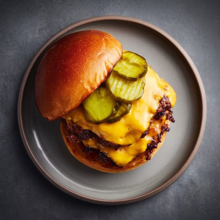 double smash burger with melted cheese, crispy edges