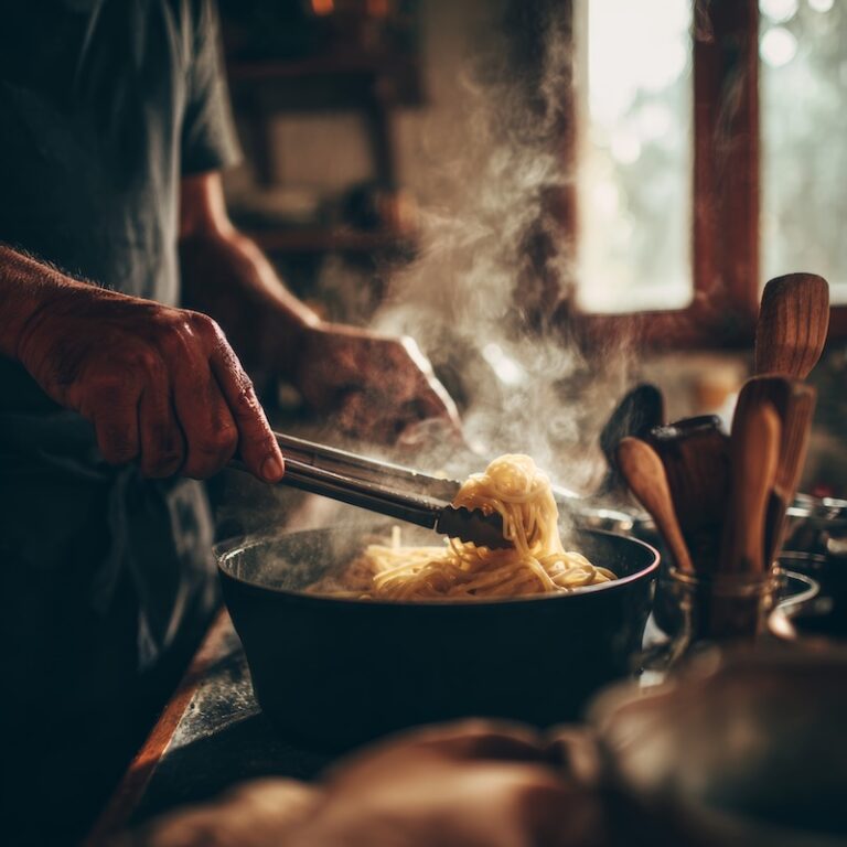 Testing doneness of pasta by visual clues