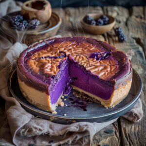 Basque cheesecake, deeply caramelized almost burnt top with dramatic cracks