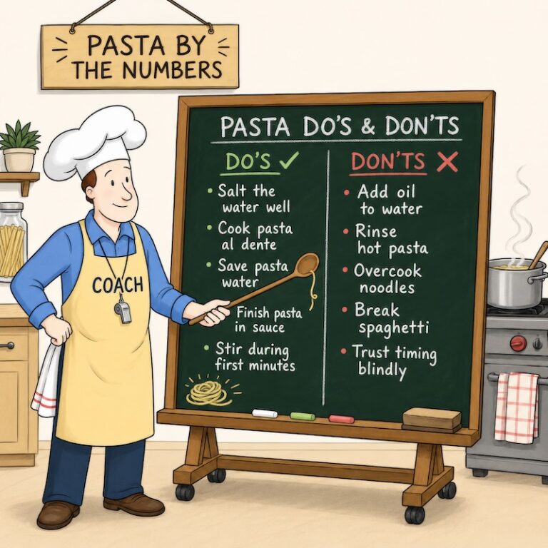 Coach Reluctant Gourmet with do's and don'ts for preparing pasta