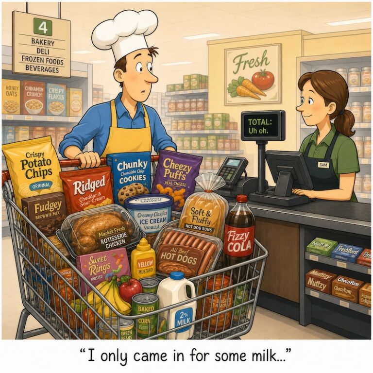 The Reluctant Gourmet came in to buy milk but got much more than he bargained for.