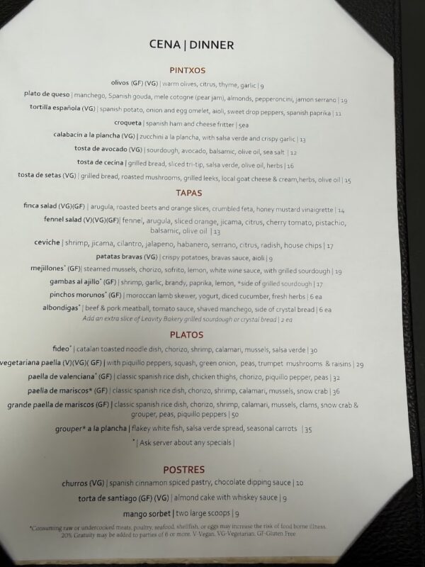 Finca Menu