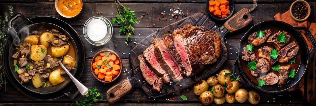 a variety of beef dishes