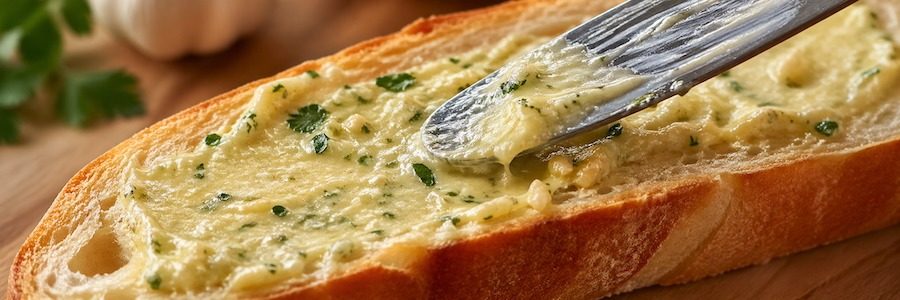 Adding garlic butter to garlic bread