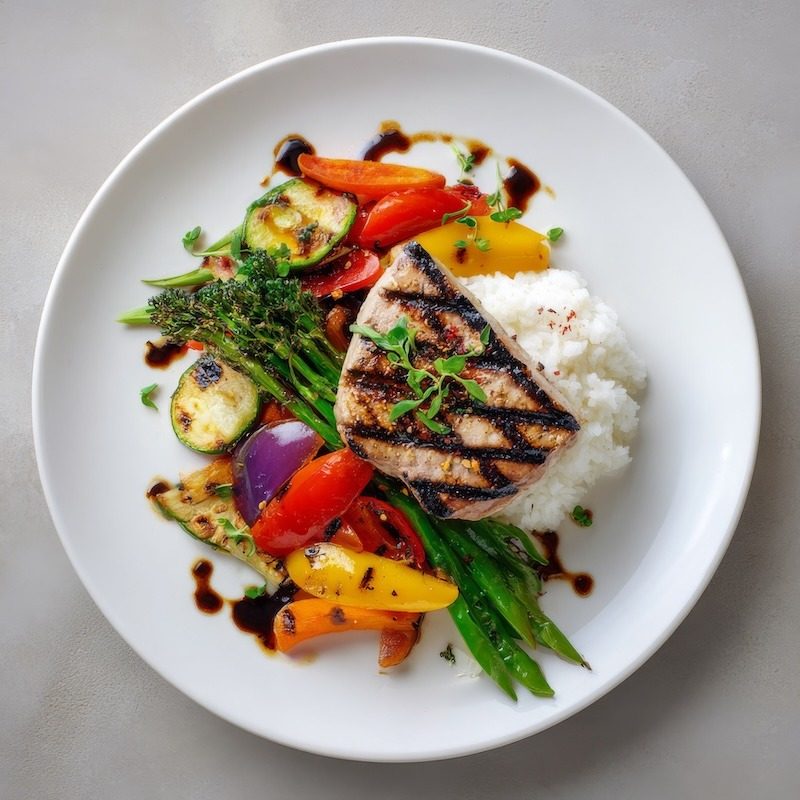 Perfectly grilled tuna served with vegetables