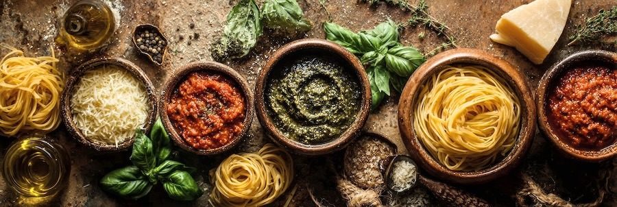 rustic Italian pasta sauce tasting table