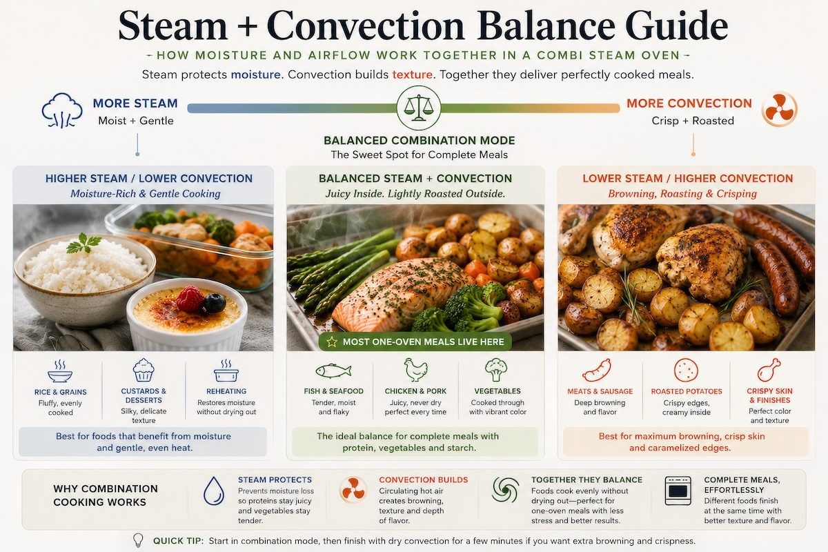 a chart describing cooking with both steam and convection