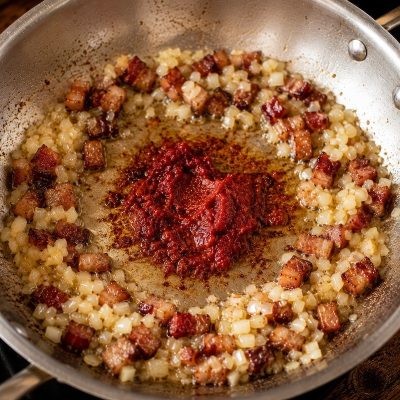 guanciale with onions and tomato paste